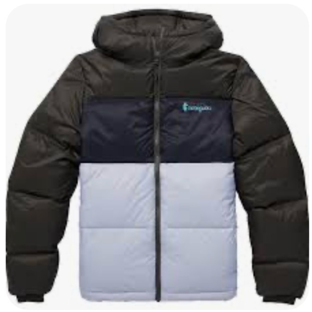 Cotopaxi Solazo Olive and Pink Hooded Down Jacket